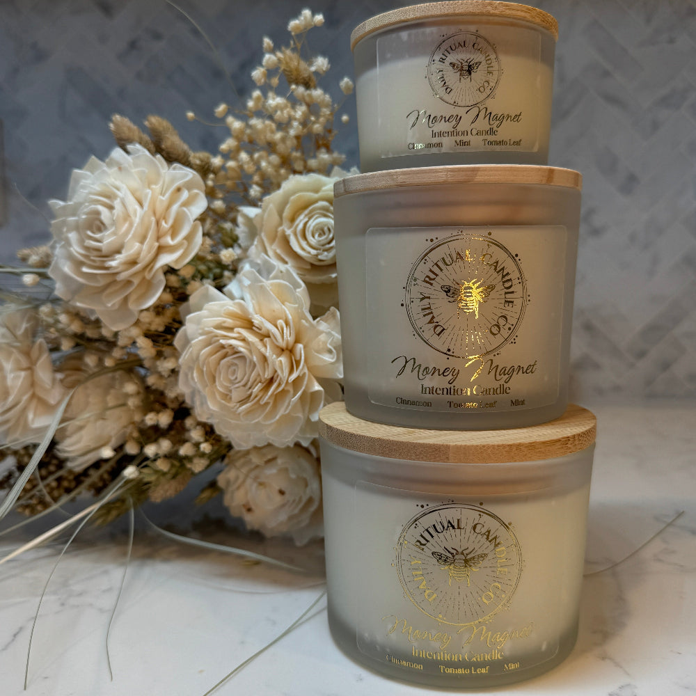 Money Magnet Intention Candle - Tomato Leaf, Garden Mint & Cinnamon